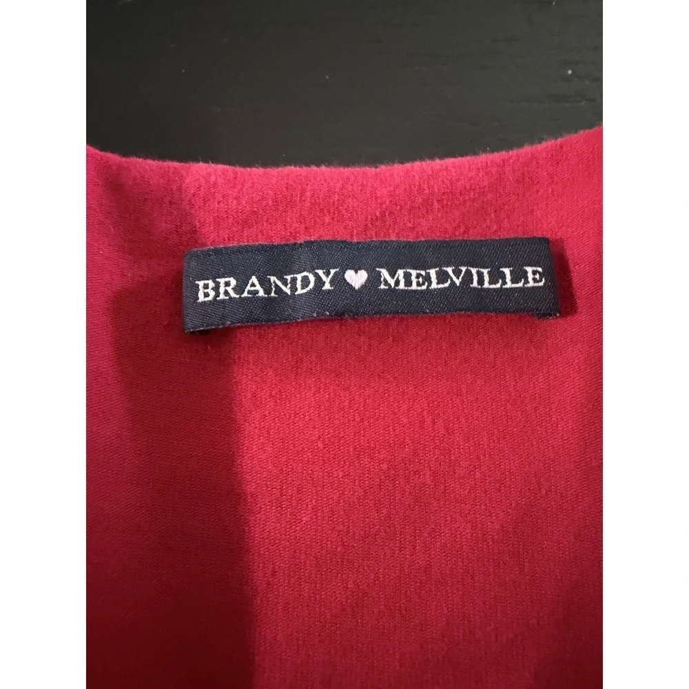 Brandy Melville Top Womens Red Ruched V-Neck Short Sleeve Cotton Baby Tee